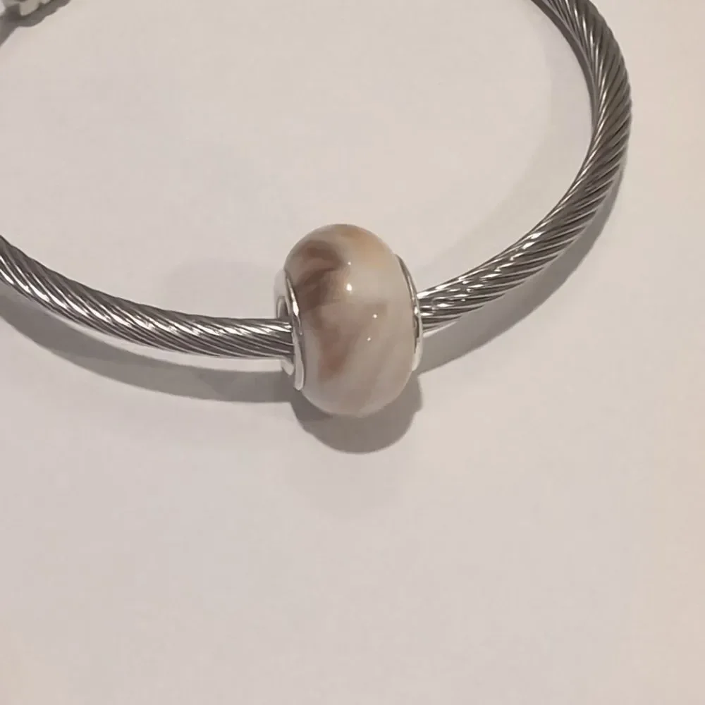Silver Brown and White Blended‎ Charm for Pandora Style Bracelet